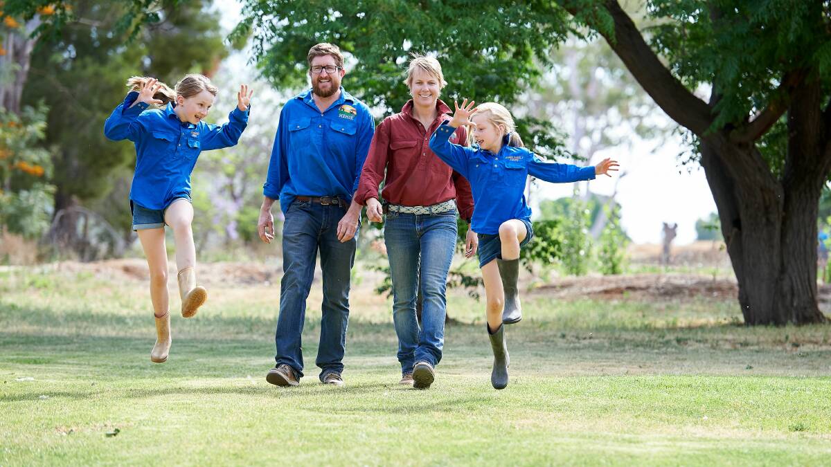 FAMILY FUN: Chelsea, Nathan, Emily and Alana Hehir run Myola a mixed farm near Finely. The family featured in a SunRice video. Picture: SUPPLIED 