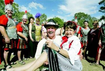Wangaratta Mayor Ron Webb and his wife, Maxine, joined the Wangaratta Players group in dressing in traditional Italian costume. Picture: NIC GIBSON