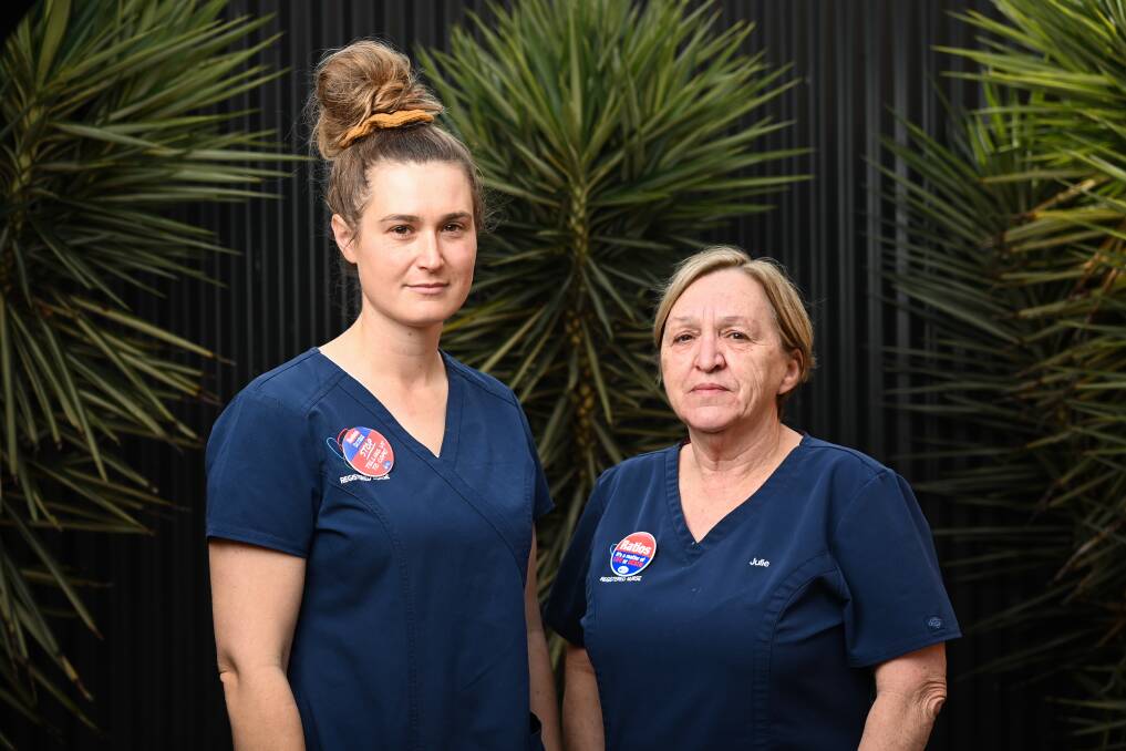 Border nurses Kate Gibson and Julie Miller say better ratios and pay would encourage more nurses to stay in the industry and meet the high demand for patient care. Picture by Mark Jesser.