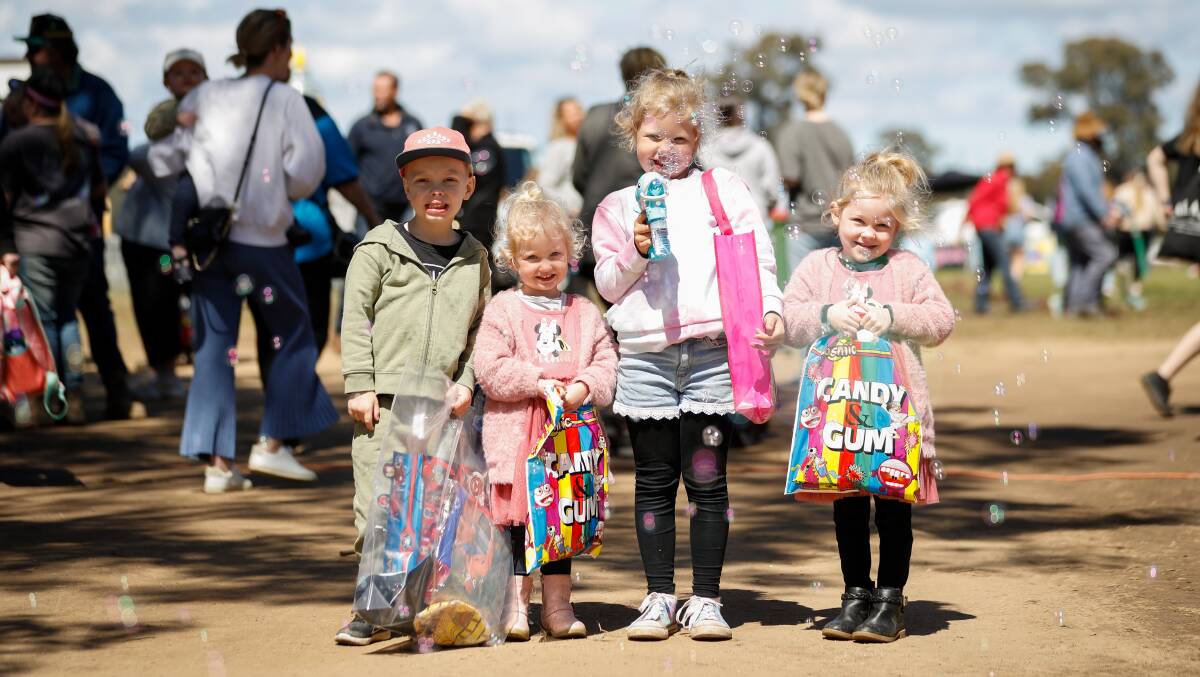 Glenrowan residents Ollie Berry, 5, Taylor McPherson, 3, Lexi O'Neil, 6, Sophie McPherson, 4, attended the first Corowa Show since COVID. Pictures by James Wiltshire