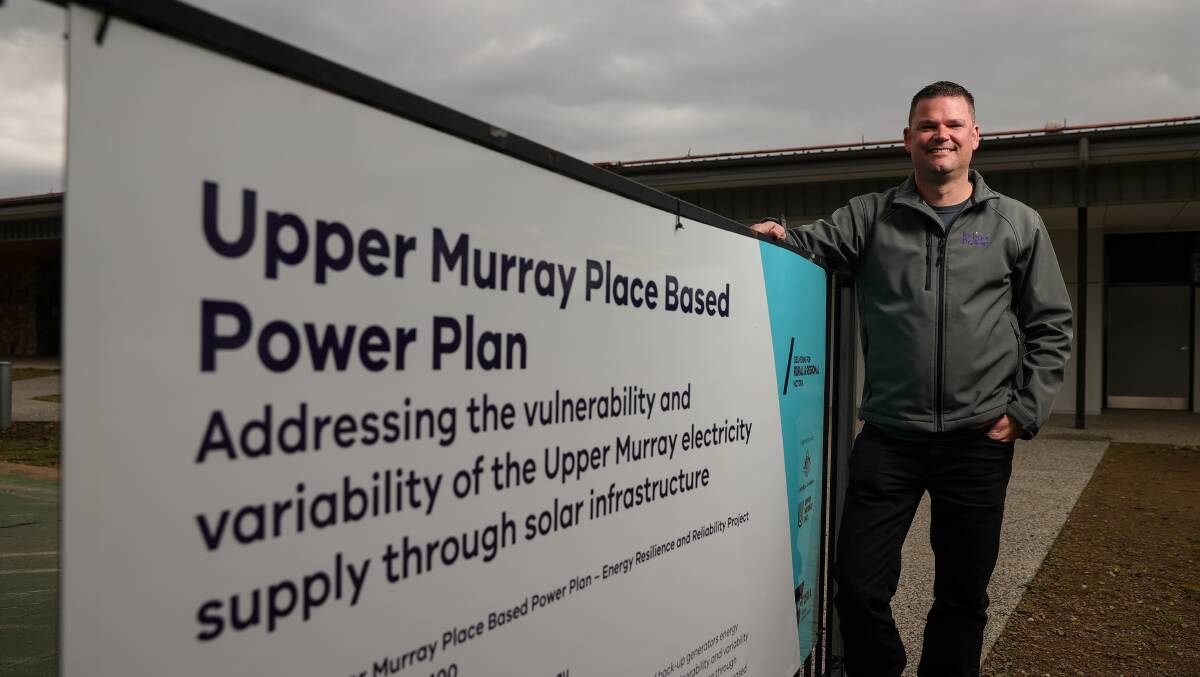 Indigo Power project manager Heath Shakespeare at the Corryong Recreation Reserve, the site of a solar power system under the The Place-Based Power Plan. Picture by James Wiltshire