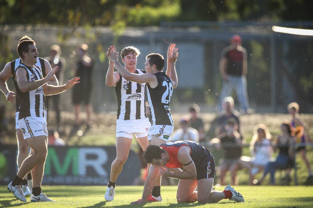 Abraham Ankers celebrates a goal against Wodonga Raiders. Picture by James Wiltshire