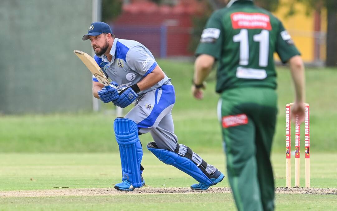 POP HIT: Albury opener Alex Popko looks to push a quick single on his way to 67 against St Patrick's at Xavier on Saturday. Picture: MARK JESSER