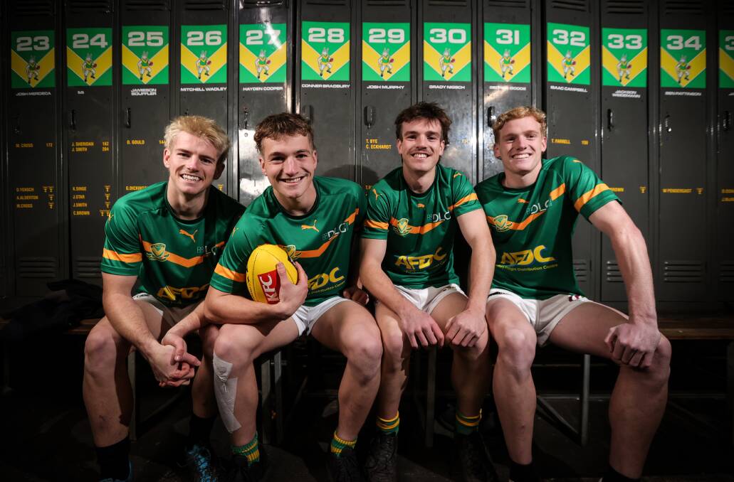 Footy-mad brothers Foster, Cody, Flynn and Archer Gardiner have all played together in North Albury's senior side. Picture by James Wiltshire