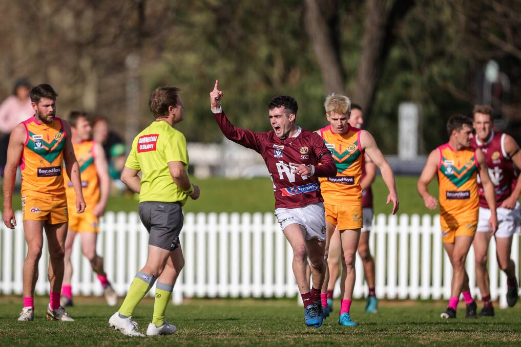 Wodonga's Adam Jorgensen kicked three goals but finished on the losing side. Picture by James Wiltshire