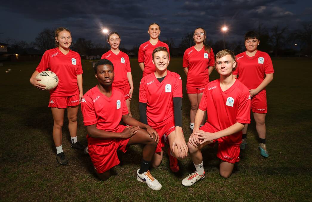 Salim Saleh, Ben Sredojevic and Reuben Haley are representing the Albury-Wodonga Football Association at the National Youth Championships in Sydney this week. Picture by James Wiltshire