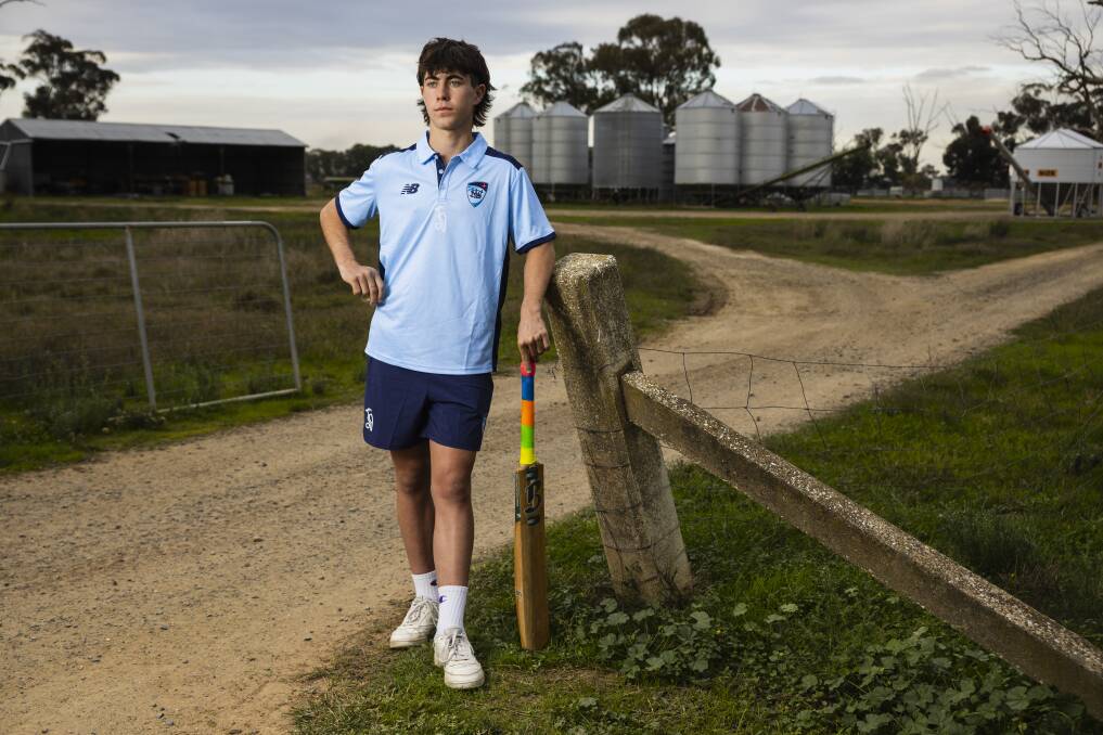 Corowa cricketer Jay Lavis, pictured at home in Hopefield, has been recognised for his on-field excellence over the past year by making the Cricket NSW under-17 country pathway squad. Picture by Ash Smith