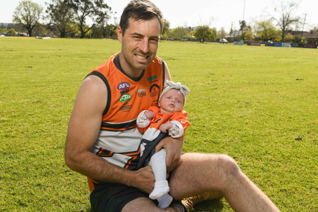 Macey Plunkett will be at Walbundrie on Saturday when dad Tom runs out to face Holbrook. Picture by Tara Trewhella