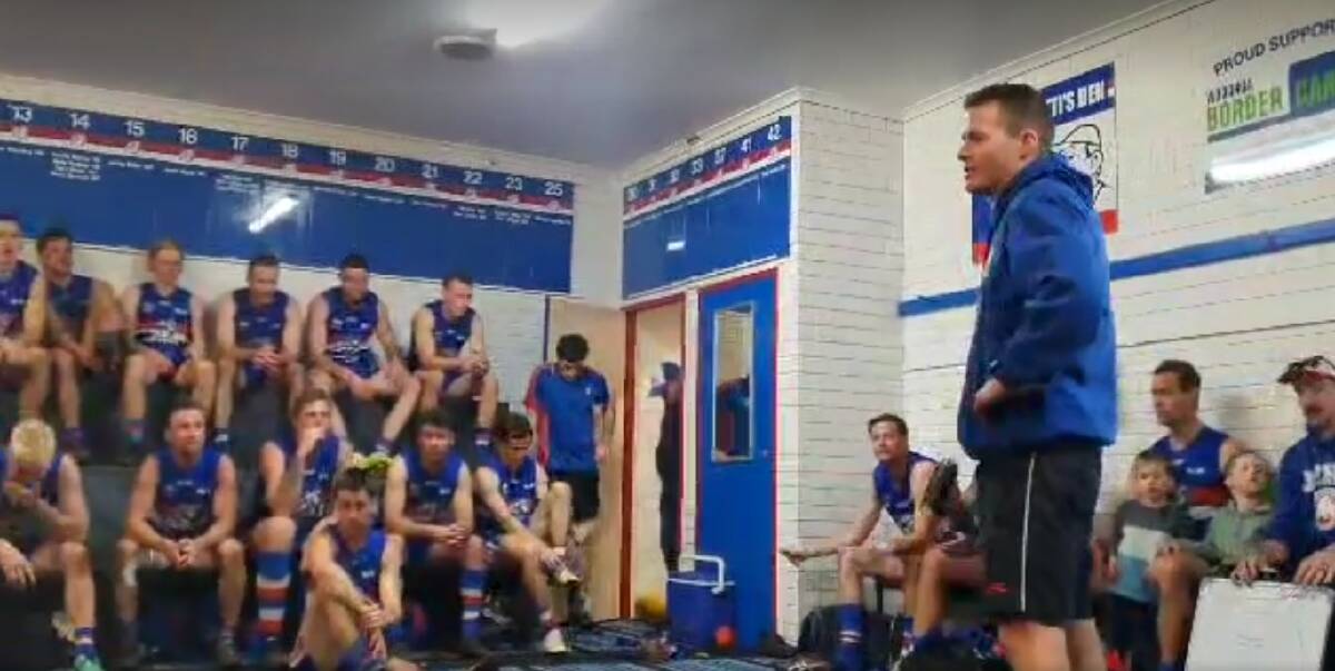 Andrew Wilson's final post-match address in the rooms at Jindera.