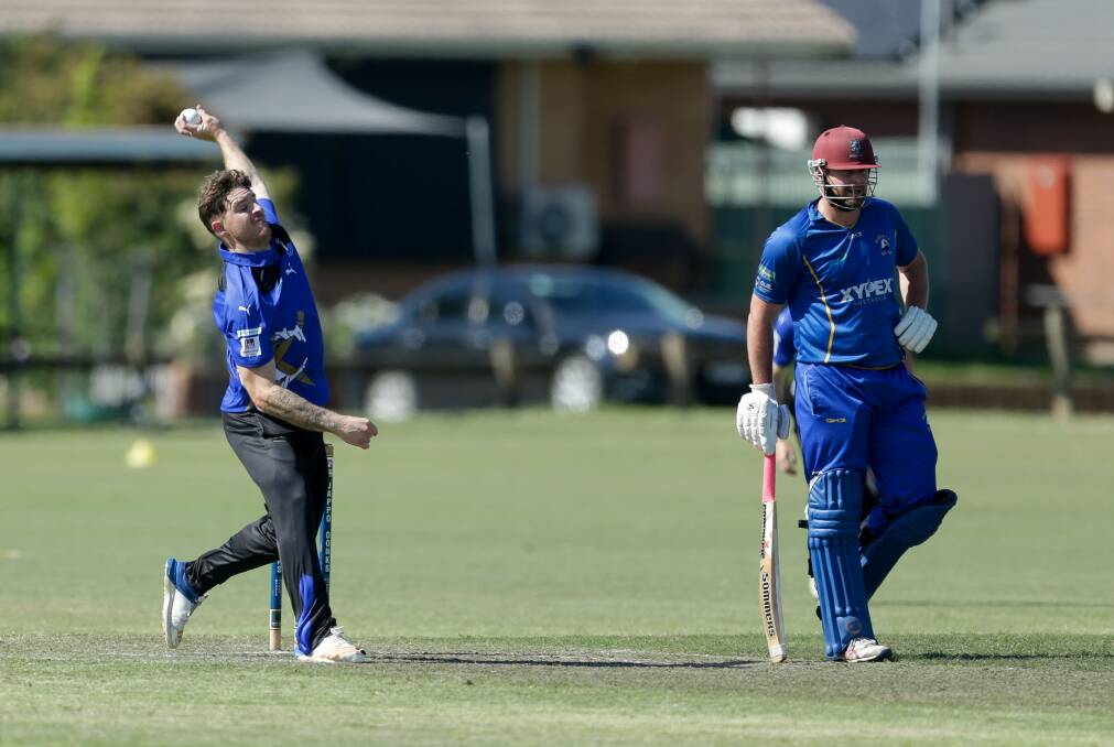 Jarryd Hatton runs in to bowl for Corowa against Belvoir. Picture by Tara Trewhella