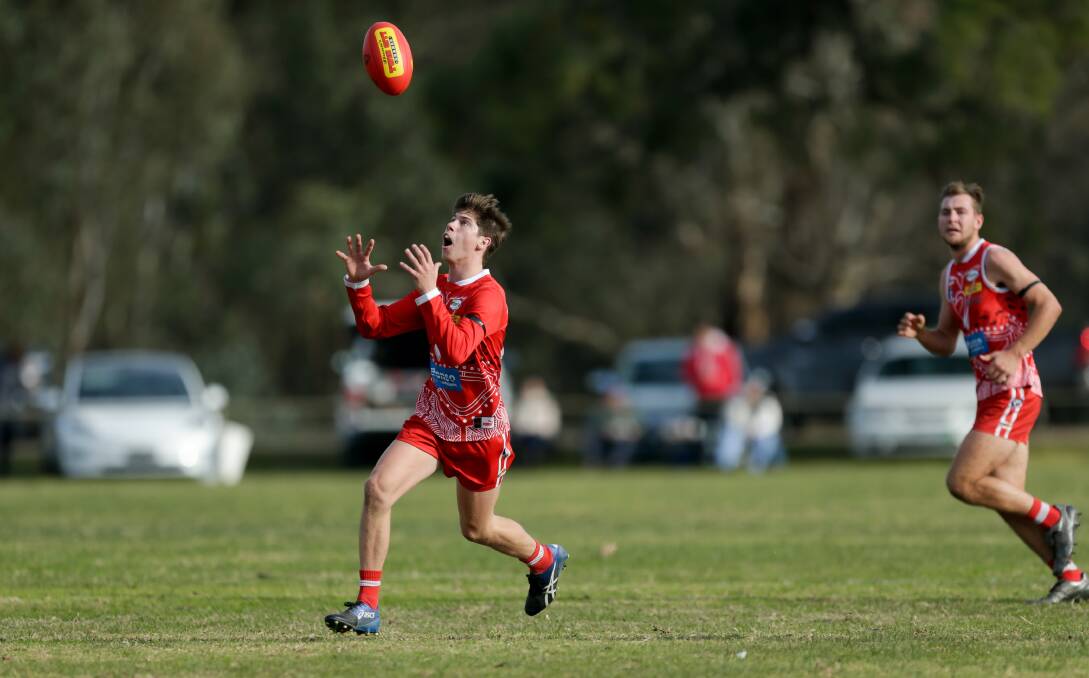 Ashton Brookes keeps his eye on the ball during Chiltern's game against Yackandandah on Saturday. Picture by Tara Trewhella