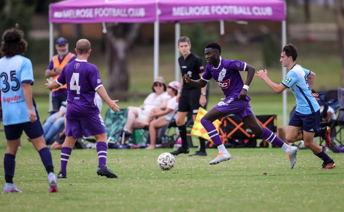 Etienne Gisubizo was a handful for Albury City all afternoon and deserved his goal in the 2-0 victory at Melrose Park. Picture by James Wiltshire