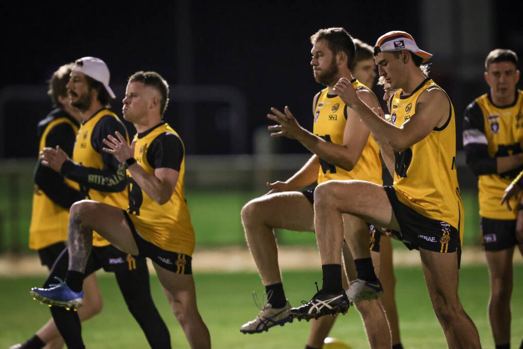 Sam Azzi (right) training with the Ovens and Murray interleague side. Picture by James Wiltshire