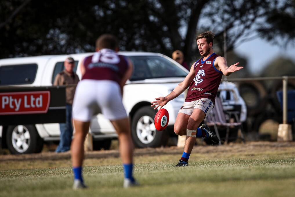 Jack Chesser kicks one of his 95 goals for Culcairn. Picture by James Wiltshire