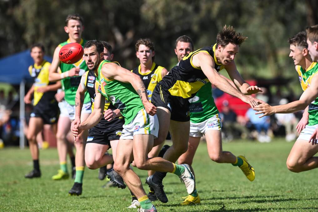 Raven Jolliffe keeps his eyes on the ball during the Hume League grand final. Picture by Mark Jesser