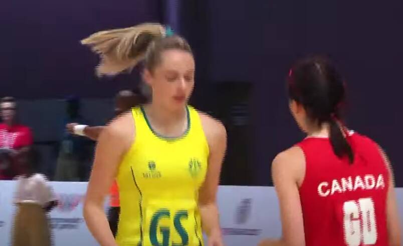 Mia Lavis on court for Australia against Canada.