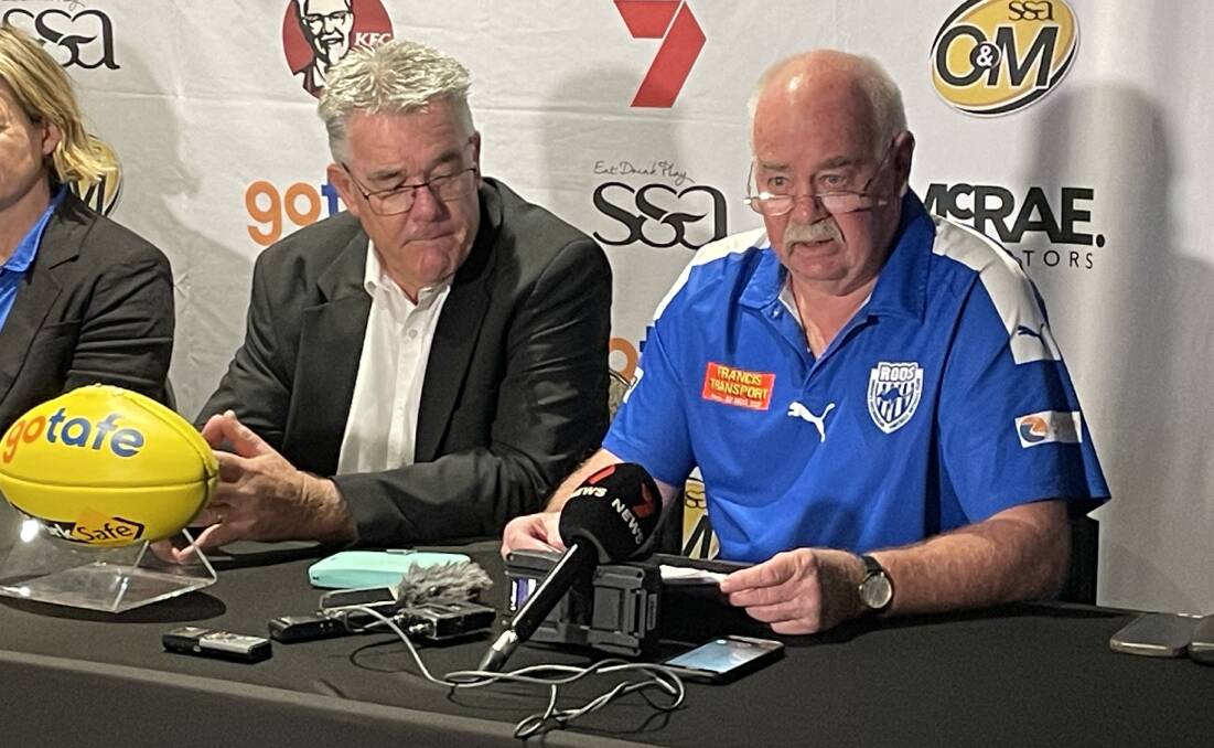 David Sinclair sat next to Roos president Graham Hosier at Friday's press conference.