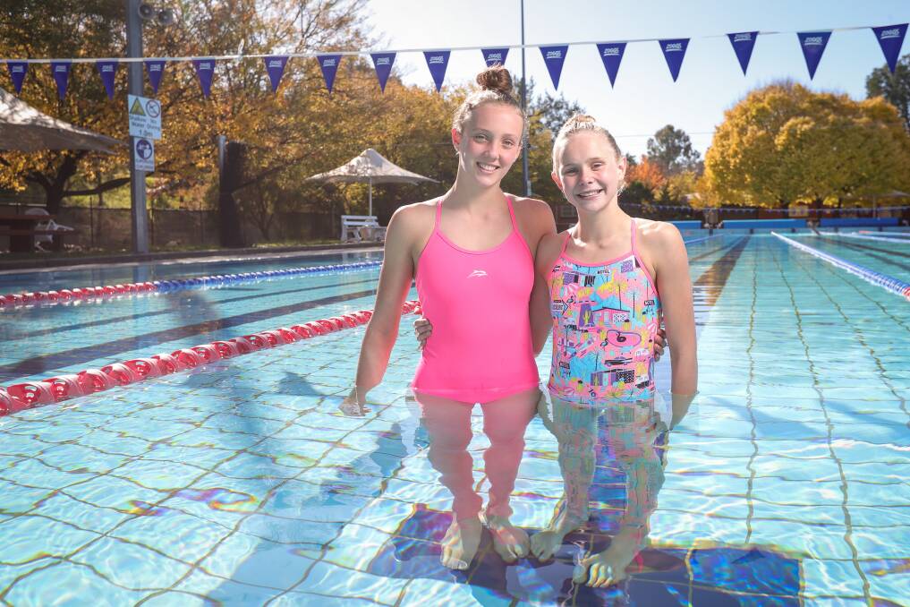 Isabelle Rae and Sienna Toohey at Albury Swim Centre. Picture by James Wiltshire