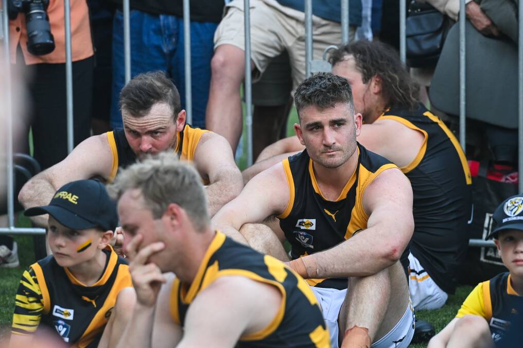 Albury's players come to terms with the grand final defeat. Picture by Mark Jesser