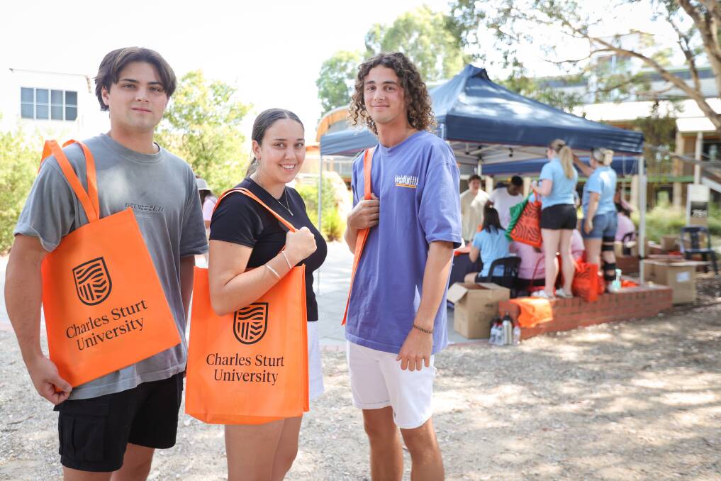 Sam Harrington, Jemma Cuzens and Ben Sampson were among the students who checked out CSU's campus yesterday for the start of orientation week. They're keen to start the semester and make new friends. Picture by James Wiltshire 