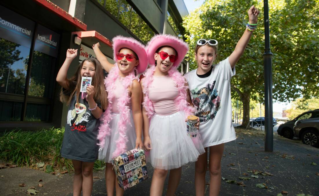 Sophia Ellis, 8, Nariah Ingham, 11, Tonie Georgiou, 10 and Mackenzee Stow, 10, are keen to see the once-in-a-lifetime show. Picture by Tara Trewhella.