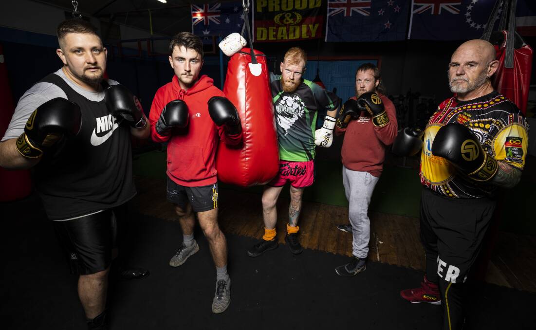 GAME ON: Left to Right: A line up of professional fighters will take to the stage including, Jordan McGrath, Jordyn Carter, Mitchell Kohn, Tony Kennedy and Darcy "Buddy Oldman" Brown. Picture: ASH SMITH