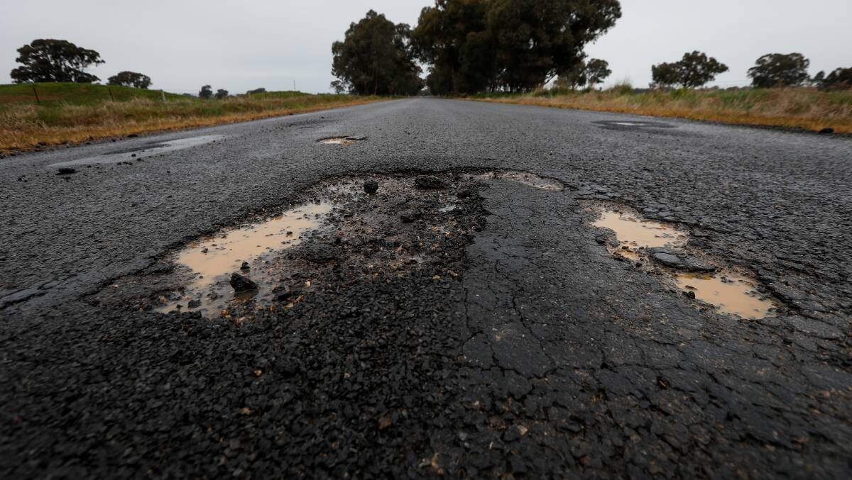 Large potholes on the Border will be repaired under new funding with work starting January 1. Picture by Mark Jesser.