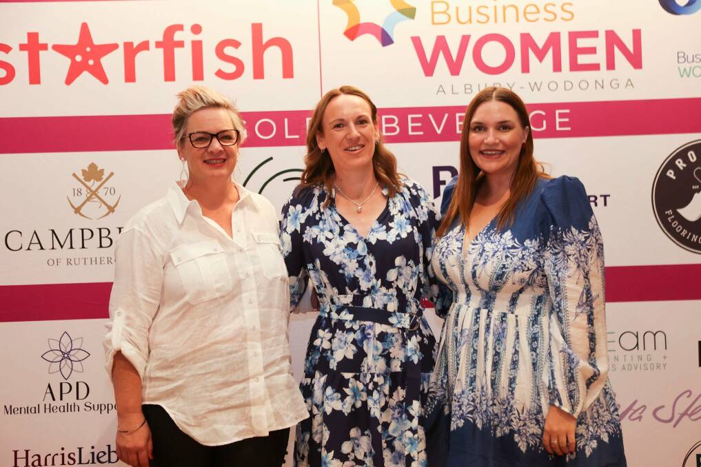 Carmen Connell from DASH, Rachael Hart from Olive Health Foods Albury and Sophie Else from Sacred Women's Retreats were the Business Women Albury Wodonga 2024 grant winners. Picture supplied