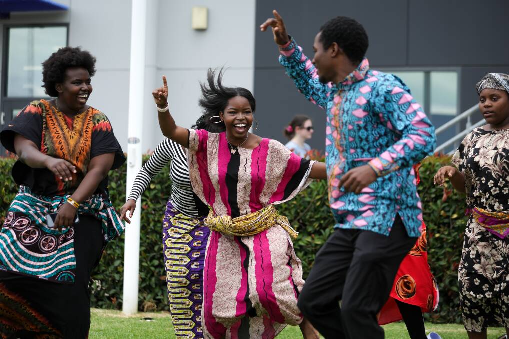 Students from Wodonga Senior Secondary College show off their dance skills with an African cultural dance. Picture by James Wiltshire.