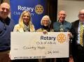 Astor hotel manager Brendan Cooper, volunteer Serena McGuffie, Country Hope volunteer Marj Howard, Vice president of Rotary Club of Albury Glen Nagel and club's president Michael Kliese at the changeover dinner on Monday, July 22. Picture supplied