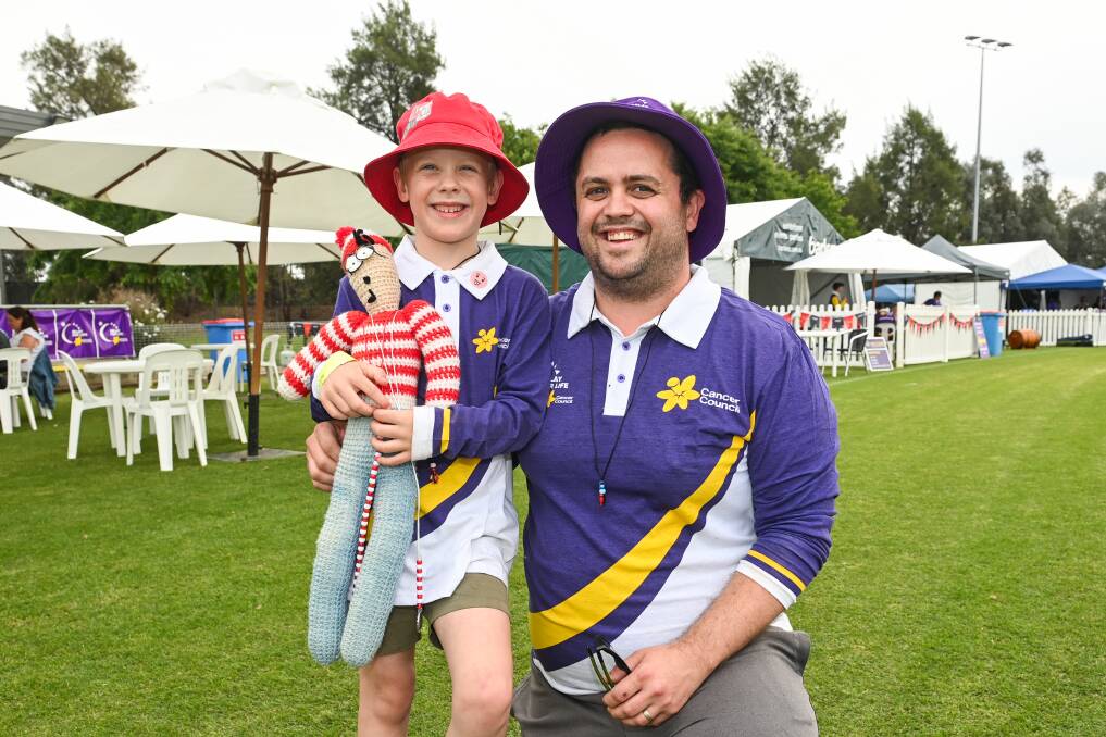 Declan Waldron, 7 and his dad Kevin from Wodonga. Picture by Mark Jesser