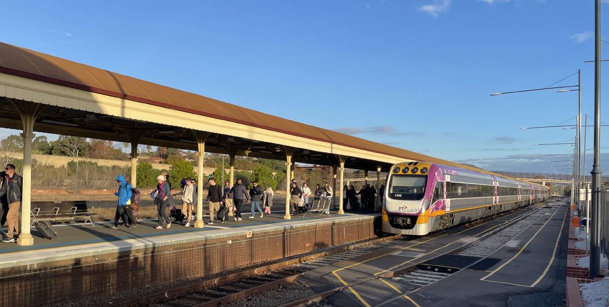 The V/Line train from Melbourne after it pulled into Albury station at 4.14pm on Monday afternoon. Picture by Ted Howes