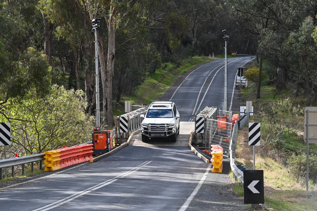 The temporary Bailey bridge over the Rising Sun Creek on Beechworth-Wodonga Road has irked motorists for nearly a year. Picture by Mark Jesser