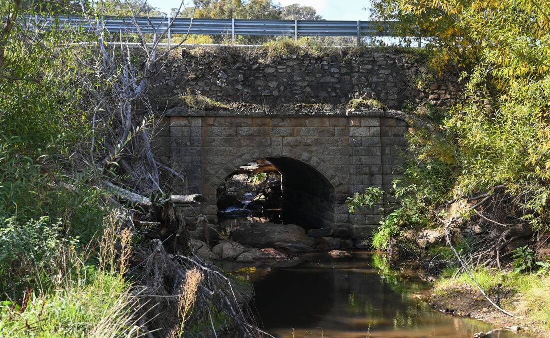 The bridge over Rising Sun Creek pictured in April just after Beechworth-Wodonga Road was closed. Picture by Mark Jesser
