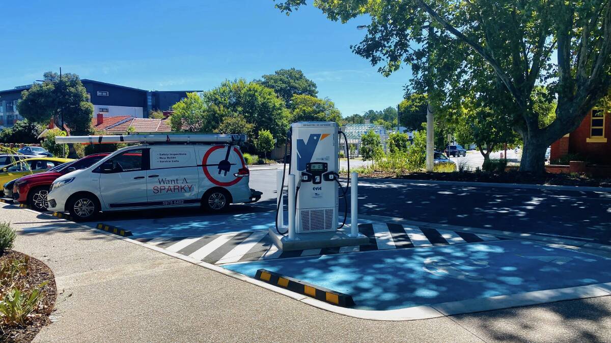 A charging station in Wangaratta where the city's mayor, Dean Rees, was one of the regional councillors to urge the federal government to fast track EV policies. 