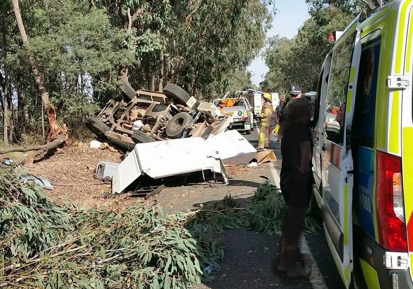 Four people were travelling in a four-wheel drive utility when it rolled but emergency crews said no one was seriously injured at the scene. Picture by Beechworth Fire Brigade