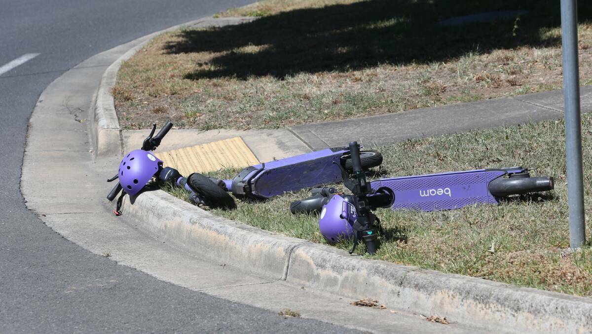 E-scooters have been seen dumped in many places around Albury since the trial began on December 15. File picture