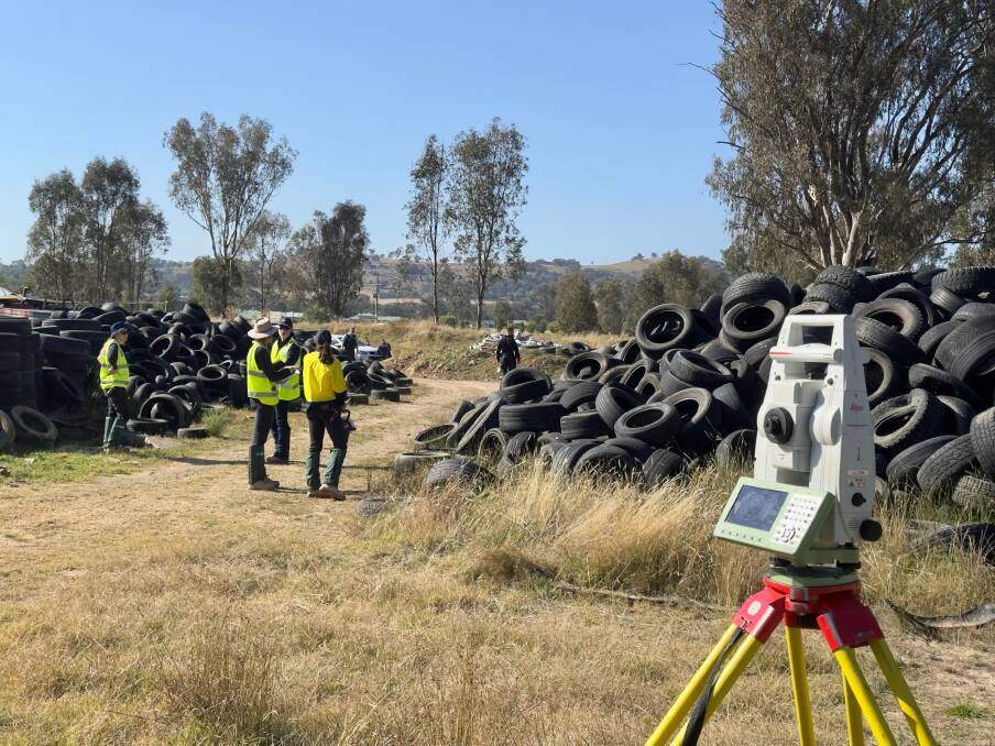 NSW Environment Protection Authority said it found 10,000 illegally stockpiled tyres at a site near Albury on Wednesday after executing a search warrant with NSW Police. Picture supplied. 