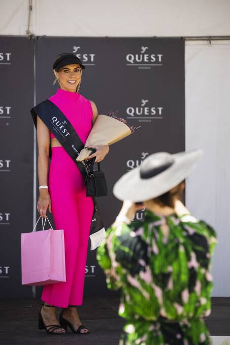 Inaugural Fashion Forward category winner Karen Naughtin took home a Quest Wodonga Fashions on the Field prize pack valued at $9000. Picture by Ash Smith.