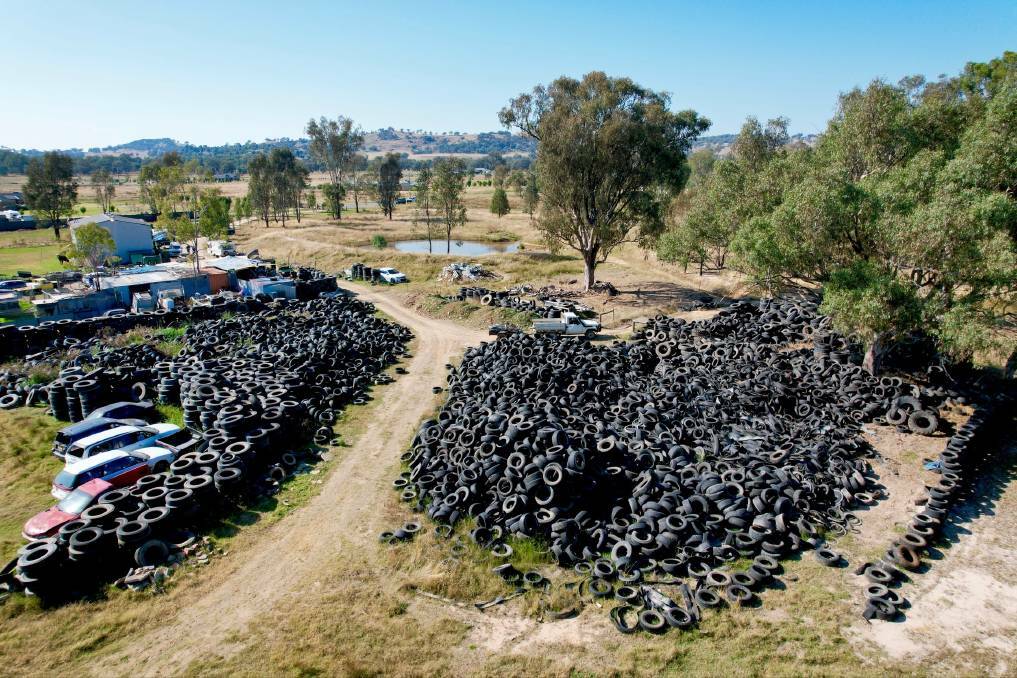 NSW Environment Protection Authority said it found an estimated 10,000 illegally stockpiled tyres at a site in Jindera earlier this month. Picture supplied.