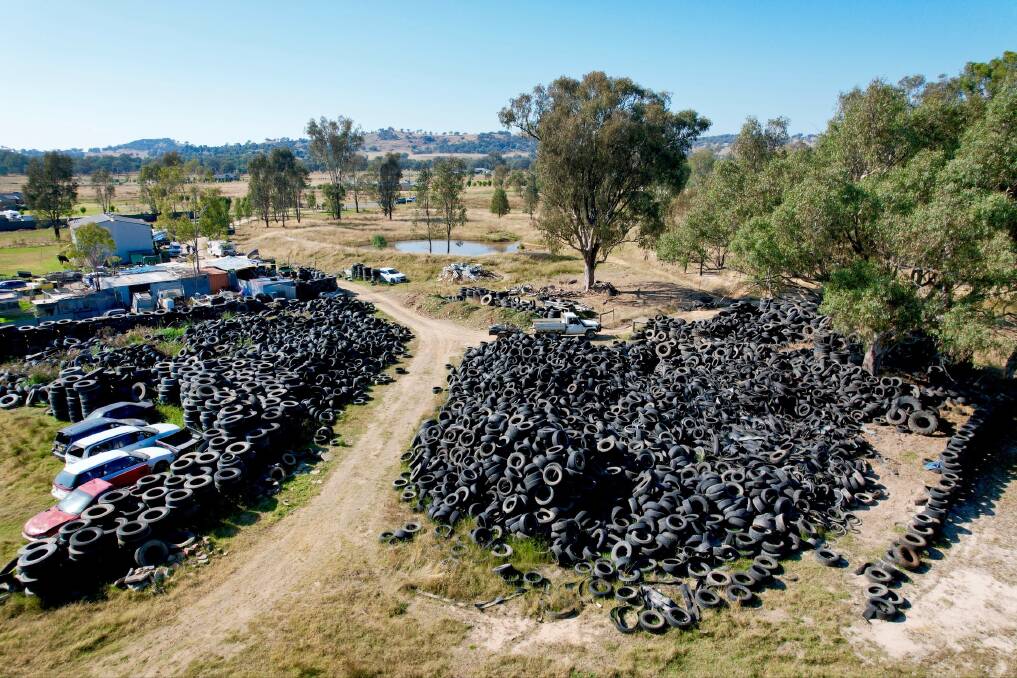 NSW Environment Protection Authority said it has found stockpiles of an estimated 10,000 illegally stockpiled tyres at a site near Albury. Picture supplied.