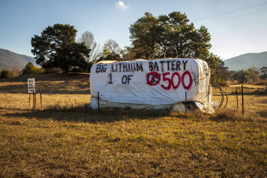 A fake battery installation at the entrance to Dederang. Picture by Layton Holley