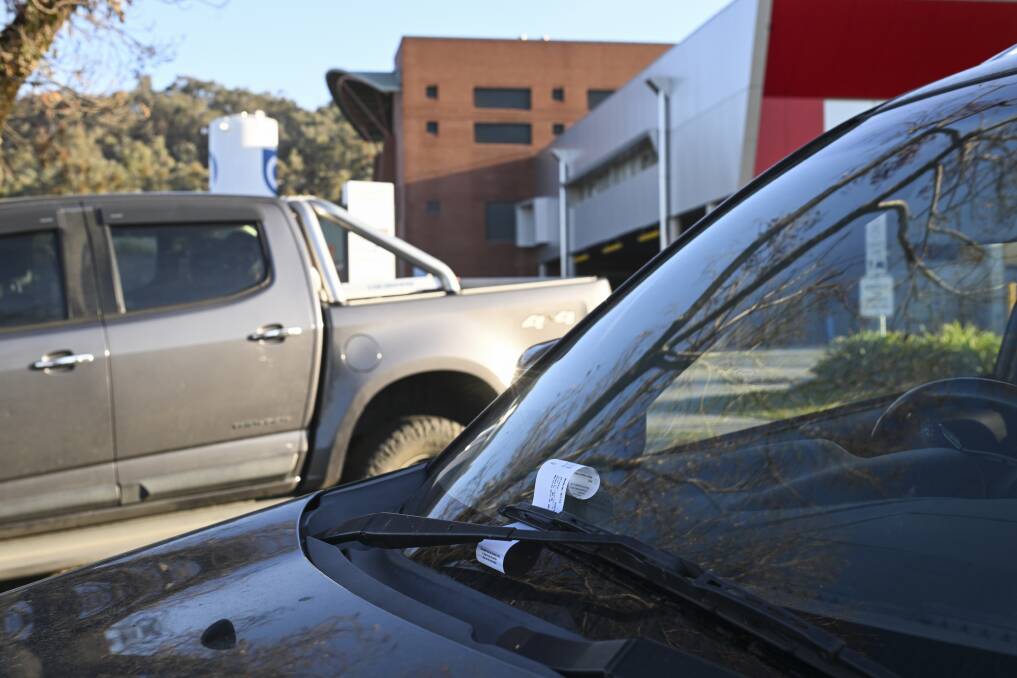 A car parked on the nature strip at East Street, near the hospital, received a formal caution from Albury council. Picture by Mark Jesser