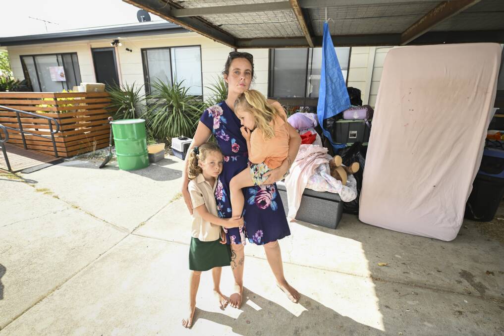 Tara McDonald's Lavington home and all its contents has been destroyed after a tsunami of sewage swamped the house on Sunday morning. Her insurance will only cover $38,000 worth of content damage, but the damage is worth over $100,000 - Tara McDonald with her daughters May, 5, and Leerah, 4. Picture by Mark Jesser 