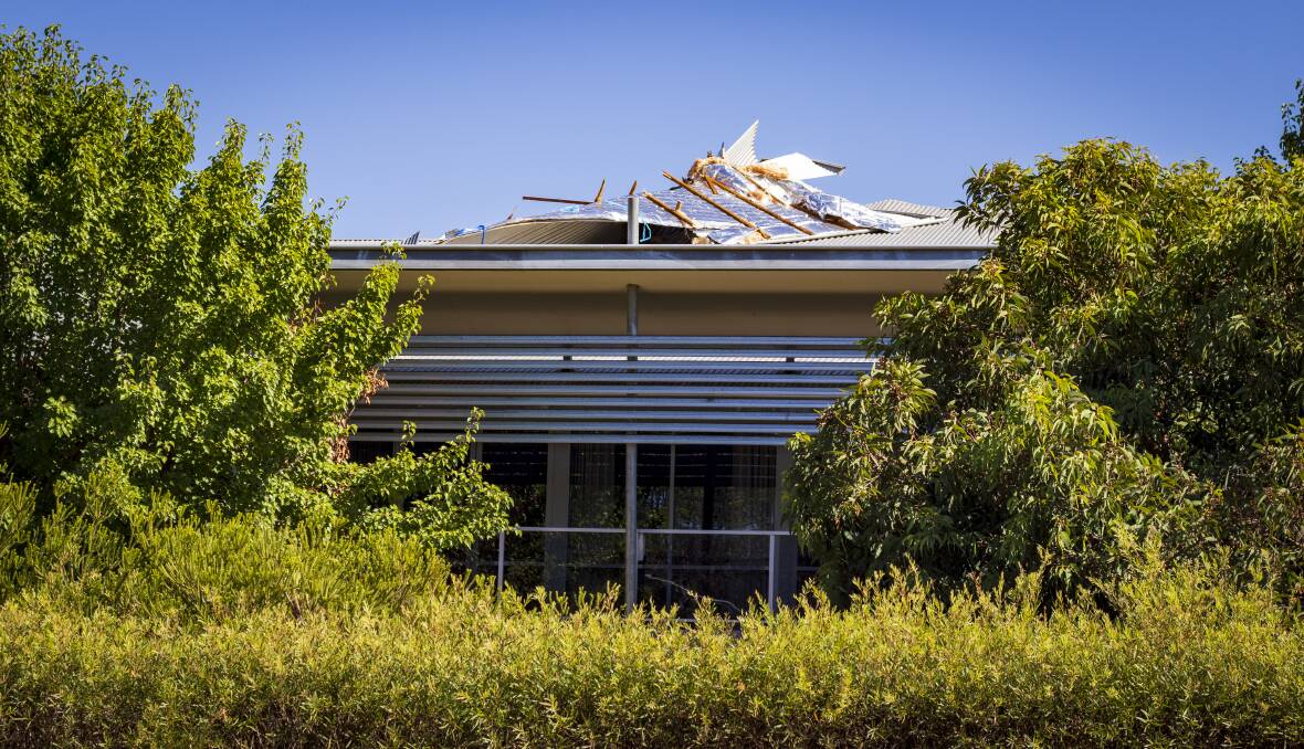 Damage to the roof of Thurgoona's Estria Health aged care service after Tuesday's storm. Picture by Layton Holley 