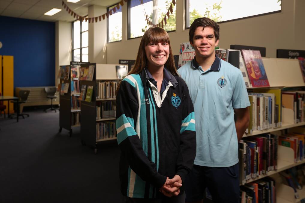 Wodonga Senior Secondary College dux Abbey Freeman and school captain Deklan Brown are looking forward to pursuing their passions after receiving ATAR results. Picture by Jimmy Wiltshire