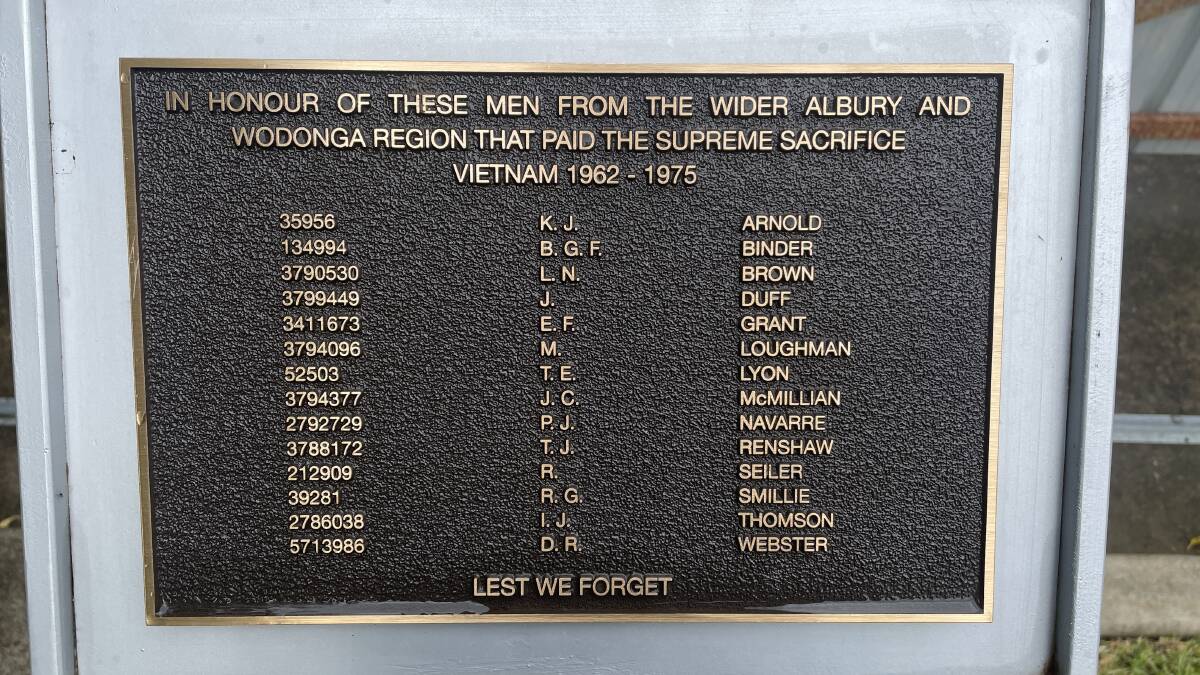 Names of the 14 men from the Albury Wodonga region who died during the Vietnam War.