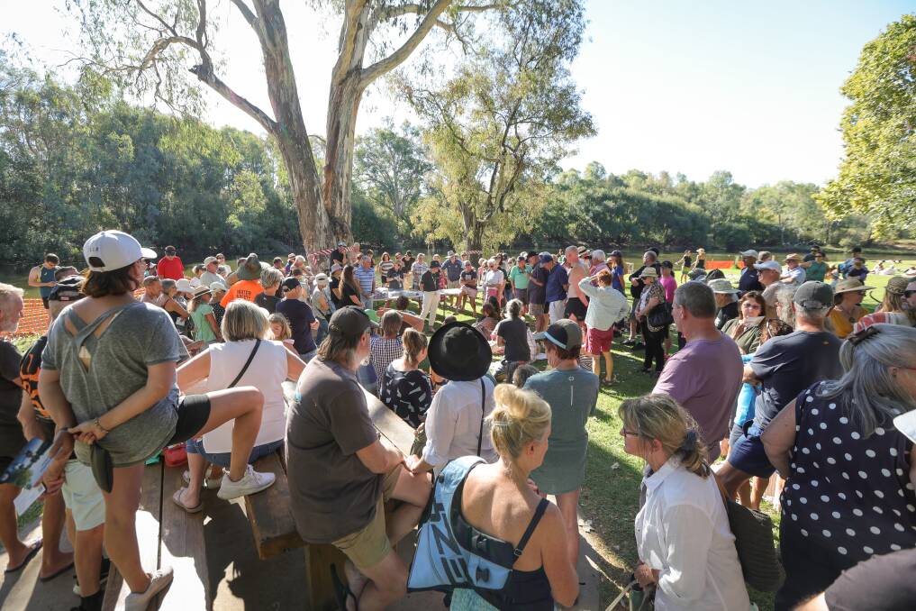 Crowds gathered at a community meeting with Albury Council about the Noreuil Park concept plan in March 2024. Picture by James Wiltshire