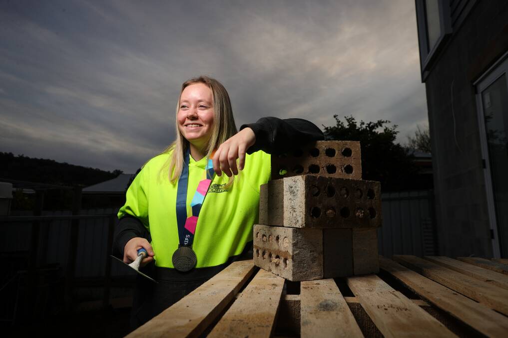 Lavington. Bricklaying apprentice Kayla Young, 17, won silver at the National WorldSkills Championships in Melbourne over the weekend. Picture by James Wiltshire