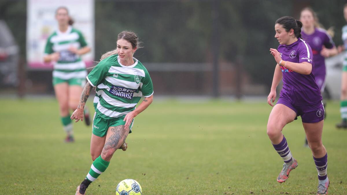 Paula Mitchell on the burst in her return for Albury United. Pictures by James Wiltshire